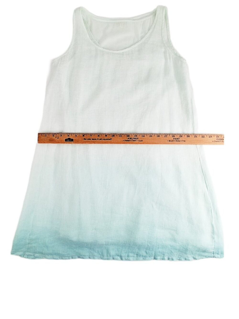 Eileen Fisher Linen Gauze Dress Aqua Blue Ombre A Line Layered Slip Included P - Picture 11 of 15